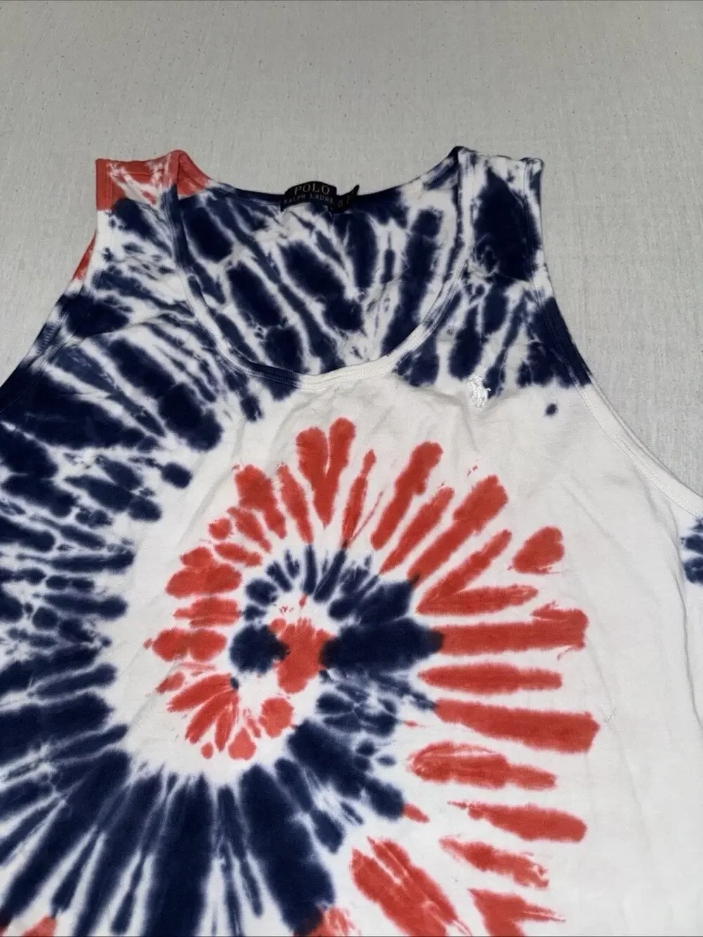 Polo Ralph Lauren Cotton blend Red White Blue tie dye pony tank top Sz XL EUC